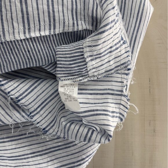 BODIL striped patchwork pocket tunic top blouse lagenlook linen blue XL art work - Picture 4 of 9